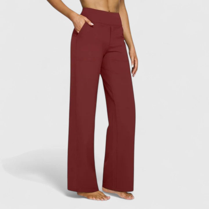 Pantalones casuales de tiro alto y corte ancho para mujer