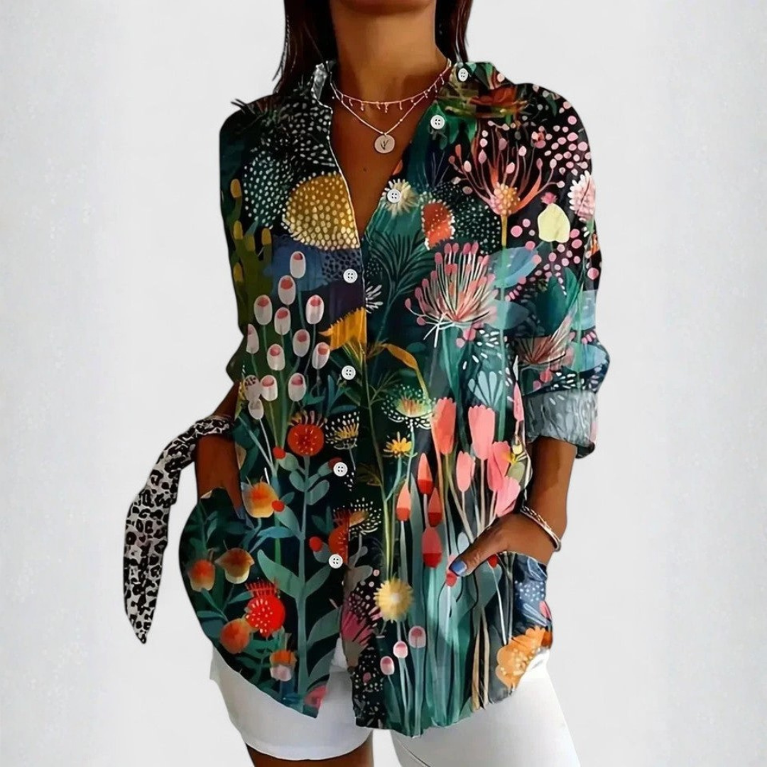 Camisa Abotonada con Estampado Floral Multicolor para Mujer