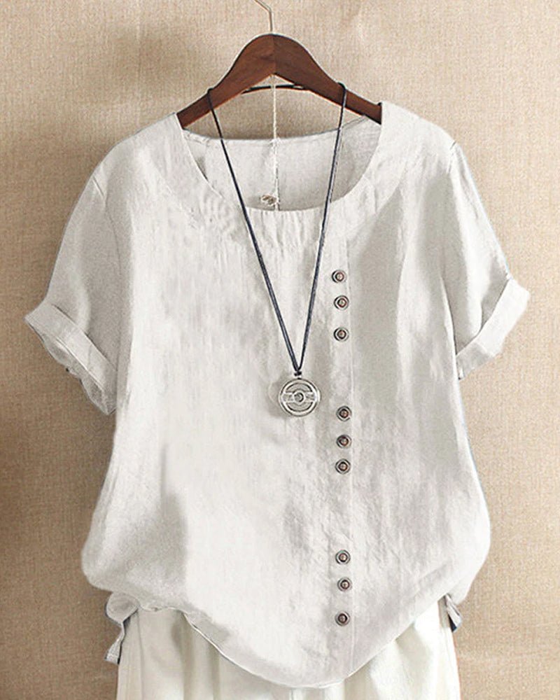 Blusa Casual de Lino con Botones para Mujer