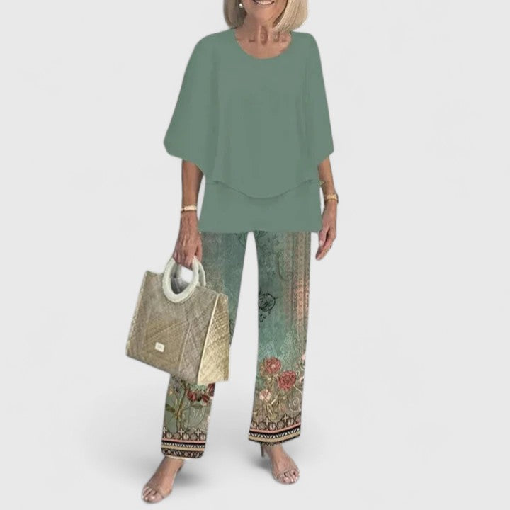 Conjunto de Dos Piezas de Top y Pantalón Estampado para Mujer