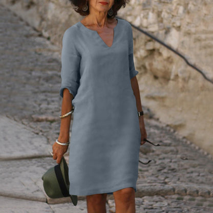 Vestido Liso a la Rodilla con Cuello en V para Mujer