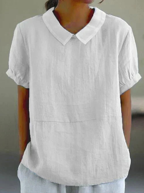 Blusa de Lino con Cuello Peter Pan para Mujer