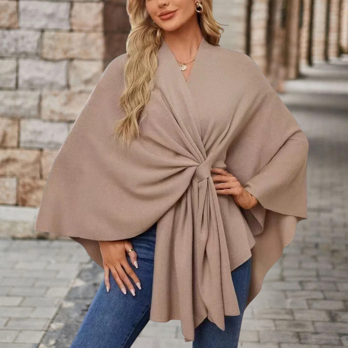 Top fluido drapeado con nudo para mujer