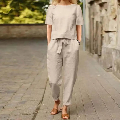 Conjunto de dos piezas holgado con cinturón para mujer