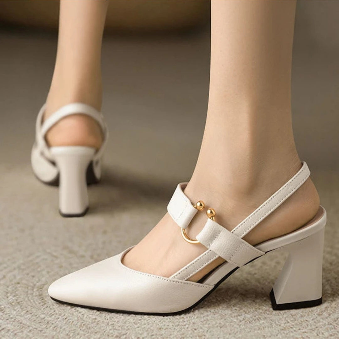 Zapatos Mary Jane Destalonados con Tacón Grueso y Punta Fina para Mujer