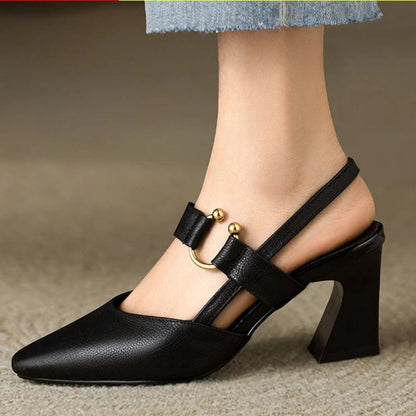 Zapatos Mary Jane Destalonados con Tacón Grueso y Punta Fina para Mujer