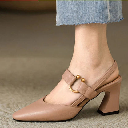 Zapatos Mary Jane Destalonados con Tacón Grueso y Punta Fina para Mujer