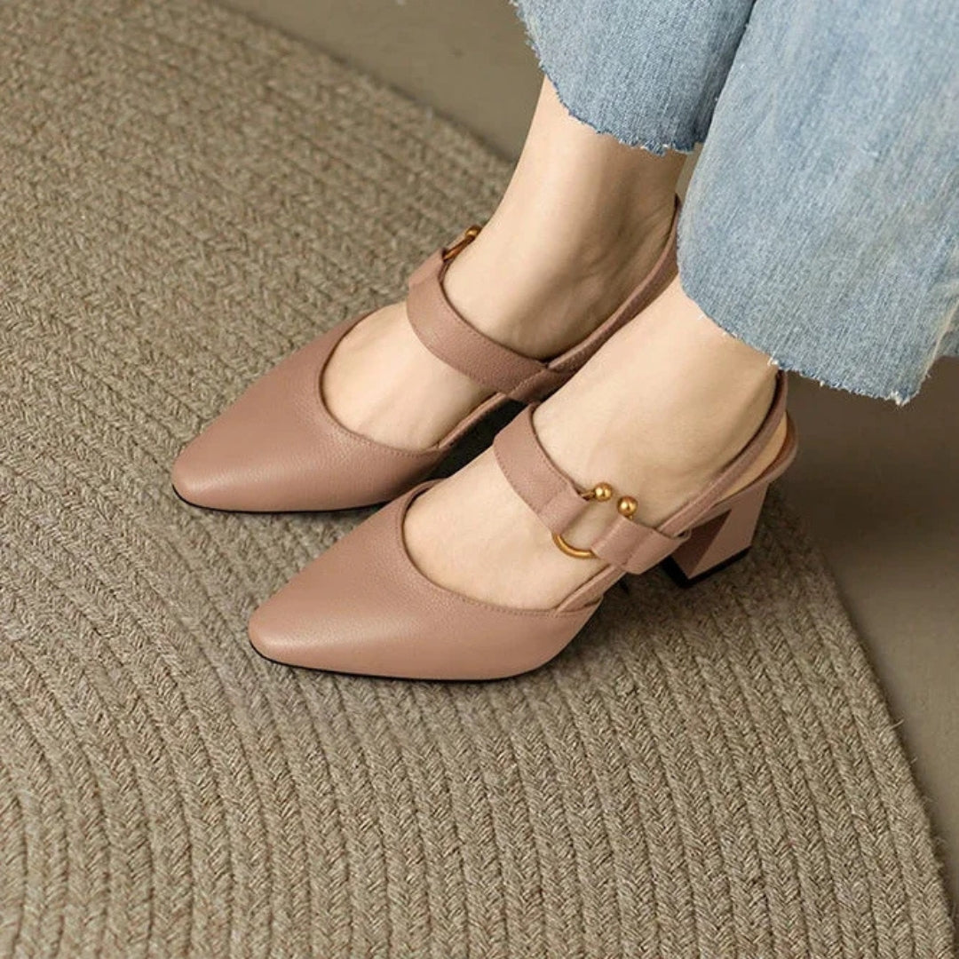 Zapatos Mary Jane Destalonados con Tacón Grueso y Punta Fina para Mujer