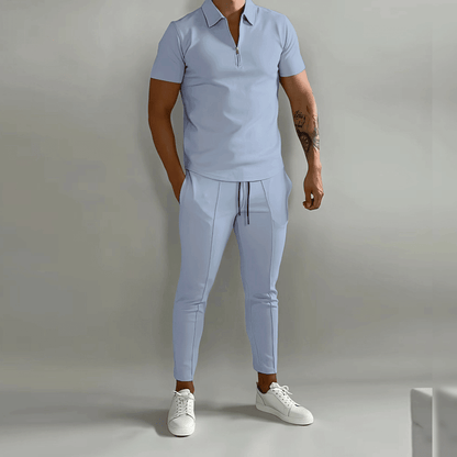 Conjunto de dos piezas de camisa con cierre y pantalón para hombre