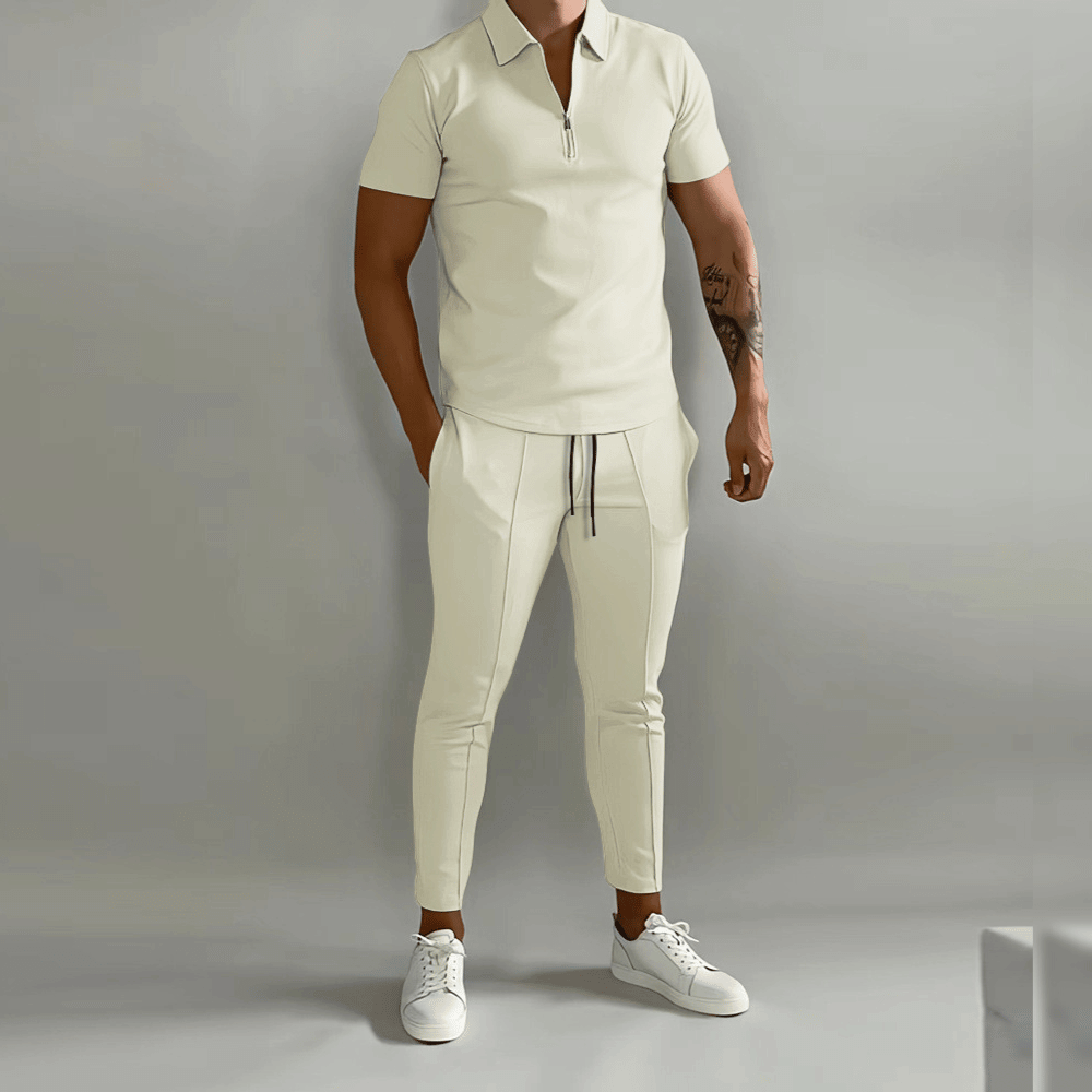 Conjunto de dos piezas de camisa con cierre y pantalón para hombre