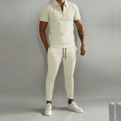 Conjunto de dos piezas de camisa con cierre y pantalón para hombre