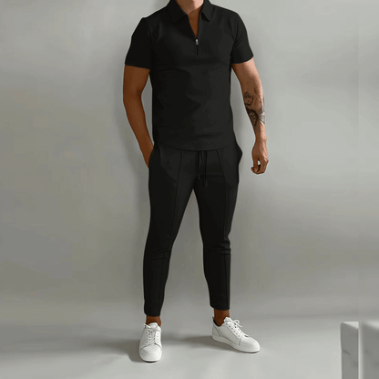 Conjunto de dos piezas de camisa con cierre y pantalón para hombre