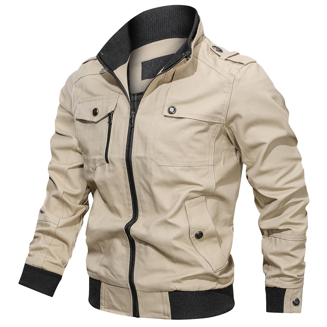 Chaqueta Bomber con Cierre y Múltiples Bolsillos para Hombre