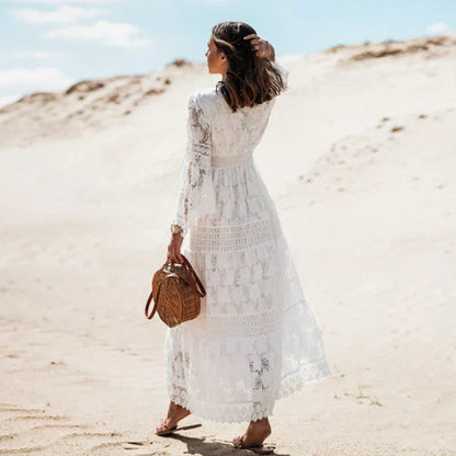 Vestido Maxi Bohemio de Verano con Manga Larga para Mujer