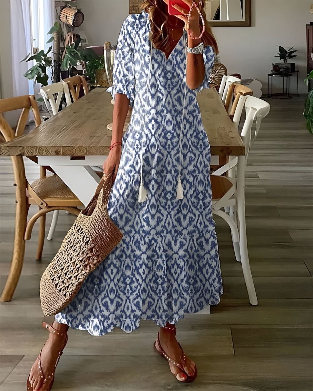 Vestido Cruzado con Estampado Bohemio para Mujer