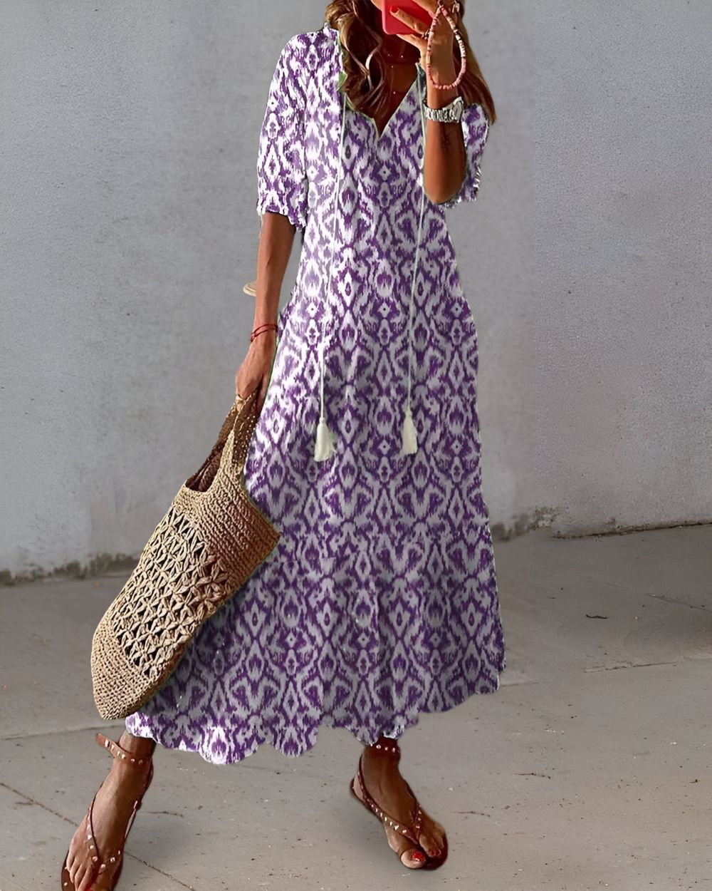 Vestido Cruzado con Estampado Bohemio para Mujer