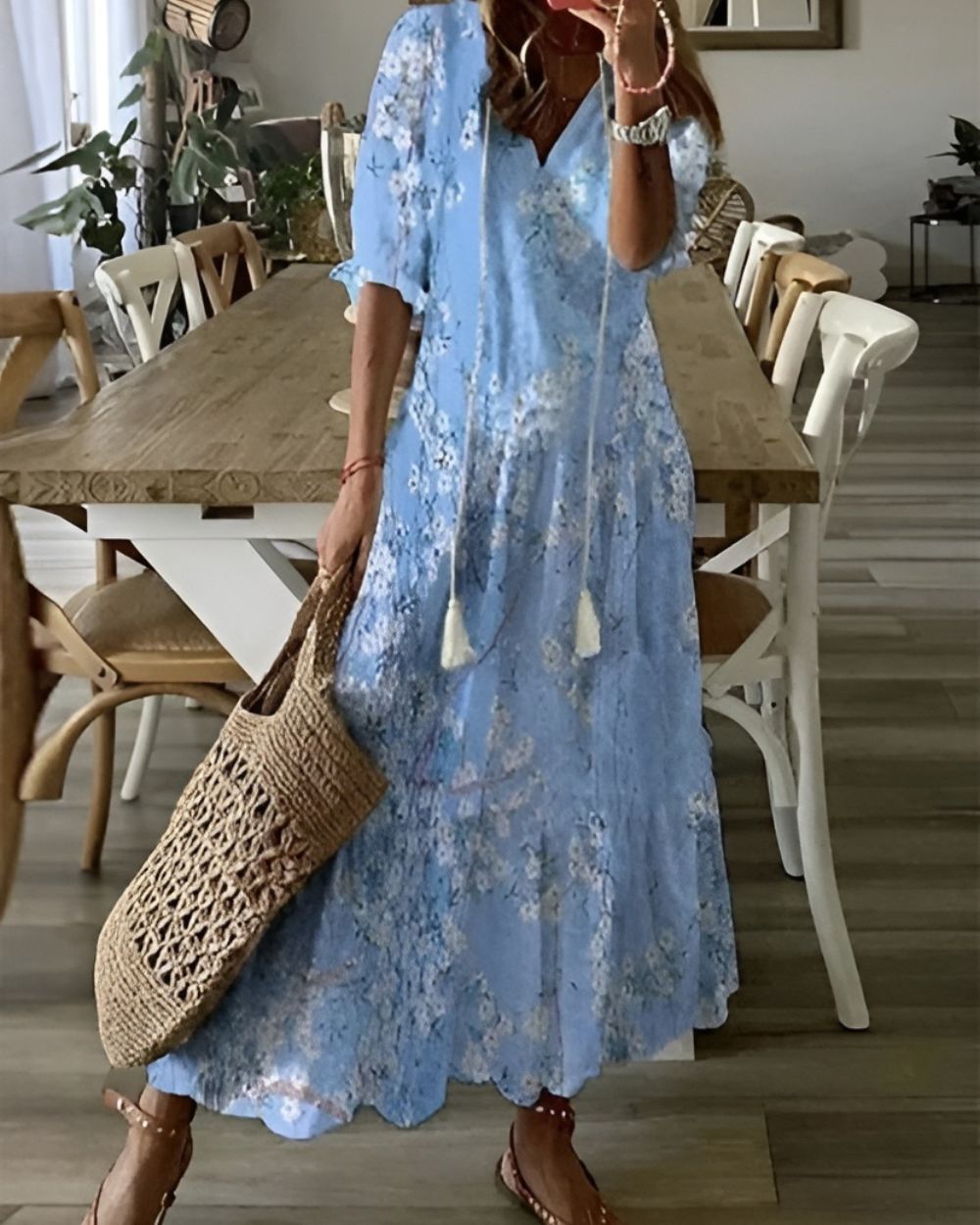 Vestido Cruzado con Estampado Bohemio para Mujer