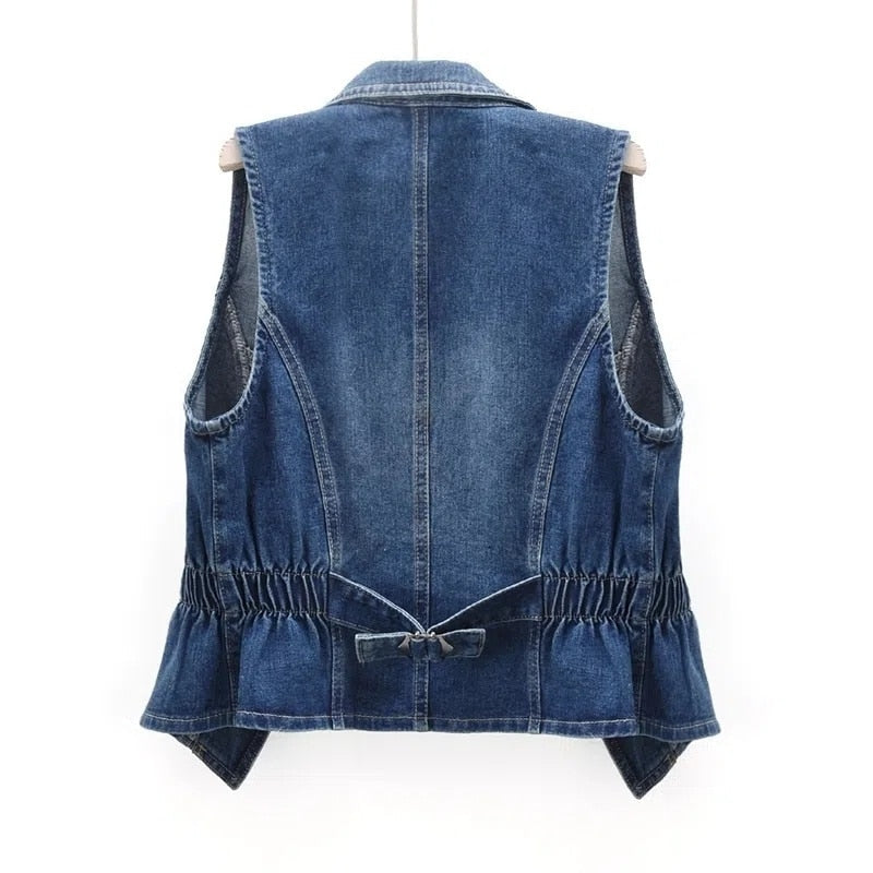 Chaleco de mezclilla casual sin mangas para mujer