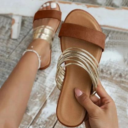 Sandalias Planas Estilo Mule con Doble Tira y Puntera Abierta para Mujer