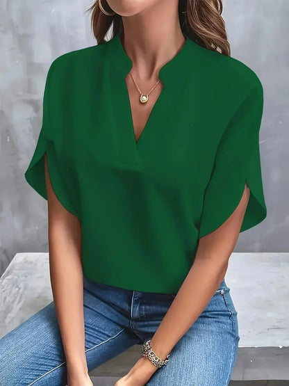 Blusa sofisticada con cuello en V y mangas con abertura para mujer