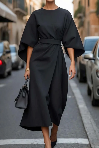 Vestido midi con mangas kimono y cinturón para mujer