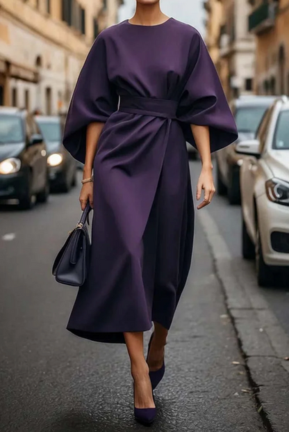 Vestido midi con mangas kimono y cinturón para mujer