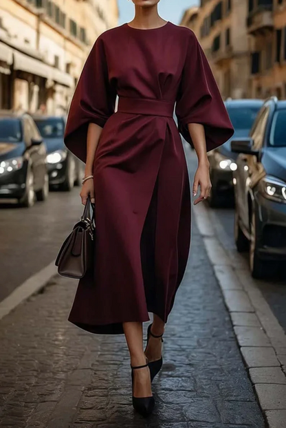 Vestido midi con mangas kimono y cinturón para mujer