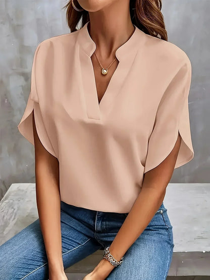 Blusa sofisticada con cuello en V y mangas con abertura para mujer