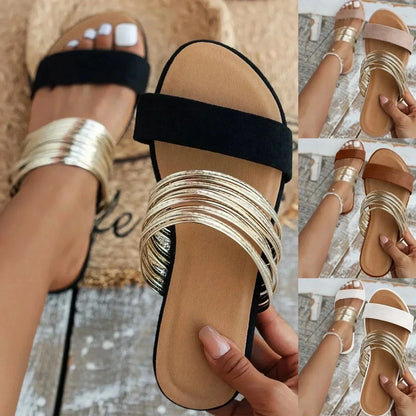 Sandalias Planas Estilo Mule con Doble Tira y Puntera Abierta para Mujer