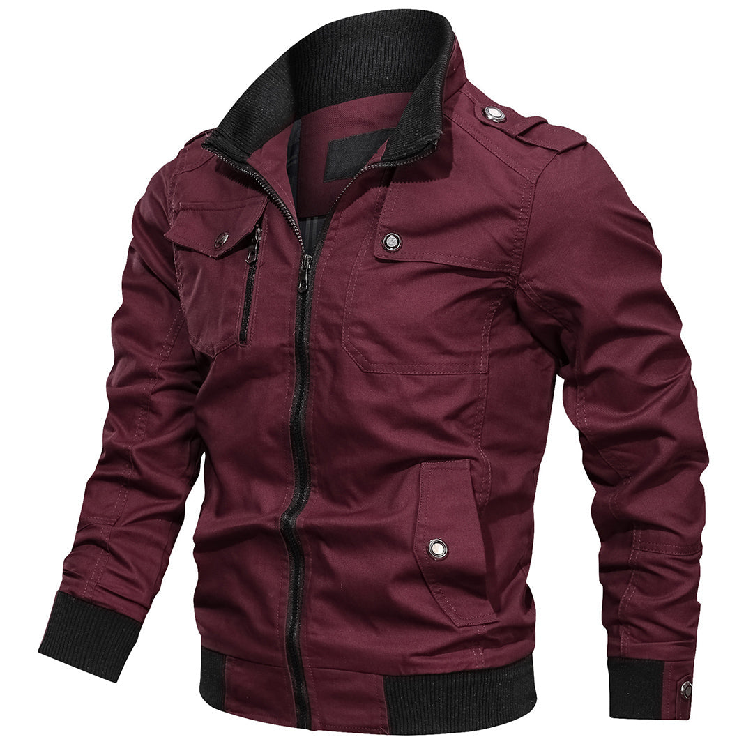 Chaqueta Bomber con Cierre y Múltiples Bolsillos para Hombre