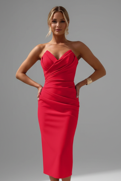 Vestido Midi Strapless con Volantes en Capas para Mujer