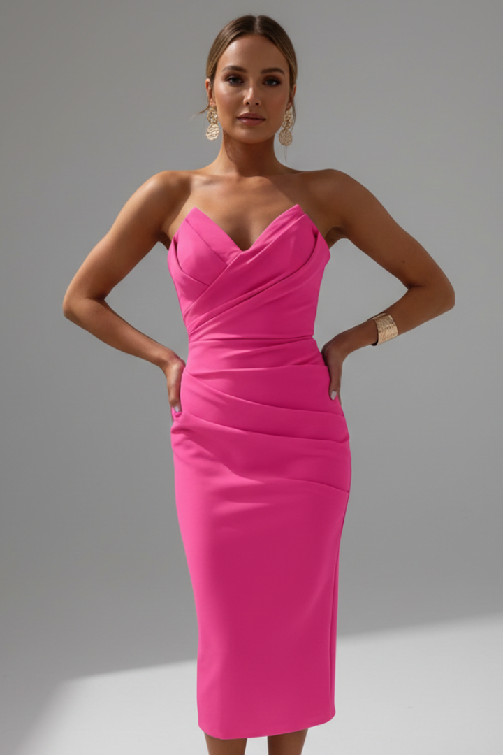 Vestido Midi Strapless con Volantes en Capas para Mujer