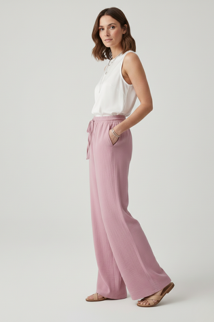 Pantalones Palazzo de Cintura Elástica con Bolsillos Laterales para Mujer