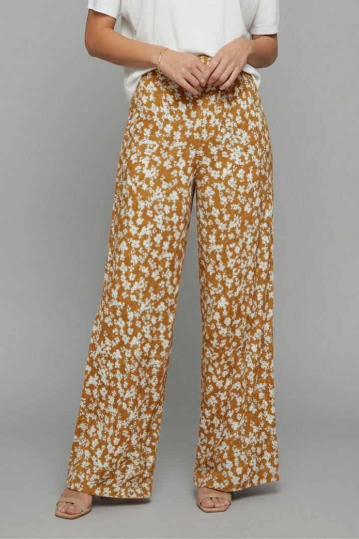 Pantalón Palazzo de Pierna Ancha con Estampado Floral para Mujer