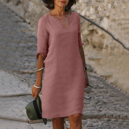 Vestido Liso a la Rodilla con Cuello en V para Mujer