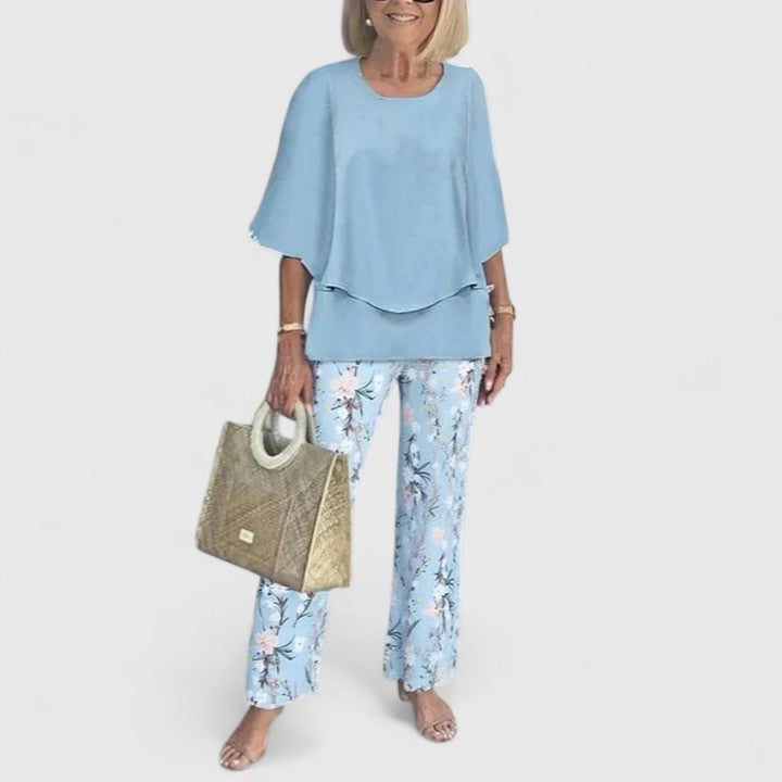 Conjunto de Dos Piezas de Top y Pantalón Estampado para Mujer