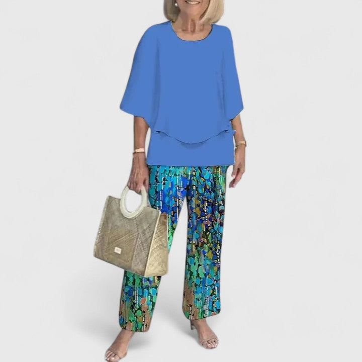 Conjunto de Dos Piezas de Top y Pantalón Estampado para Mujer