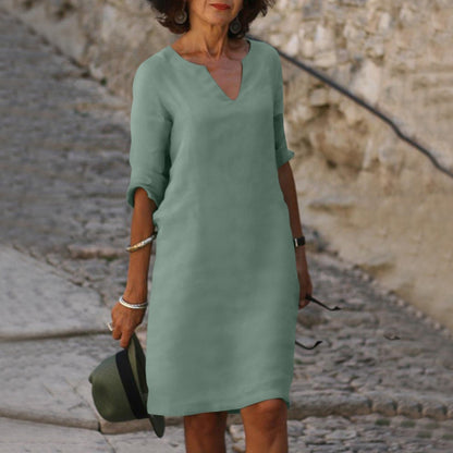 Vestido Liso a la Rodilla con Cuello en V para Mujer