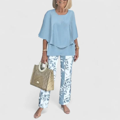 Conjunto de Dos Piezas de Top y Pantalón Estampado para Mujer