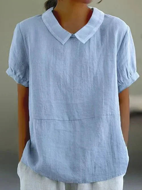 Blusa de Lino con Cuello Peter Pan para Mujer