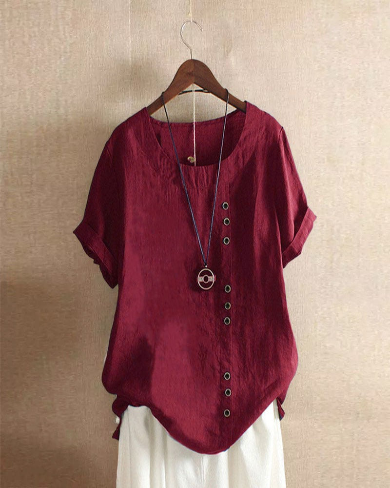 Blusa casual de verano con botones para mujer