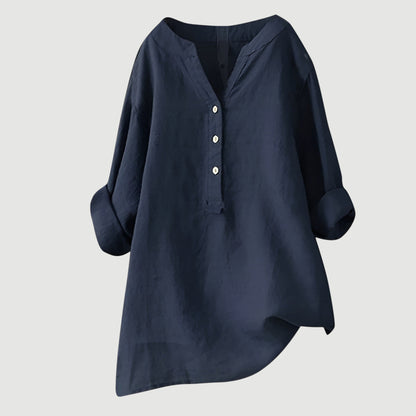Camisa casual holgada con botones frontales para mujer