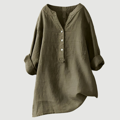 Camisa casual holgada con botones frontales para mujer
