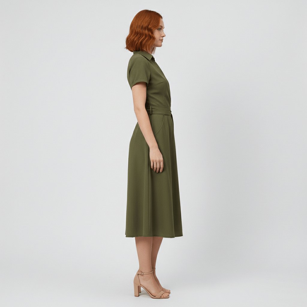 Vestido midi cruzado en línea A con escote en V y cinturón para mujer
