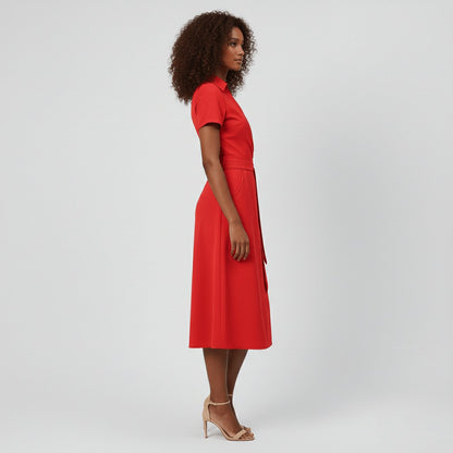 Vestido midi cruzado en línea A con escote en V y cinturón para mujer