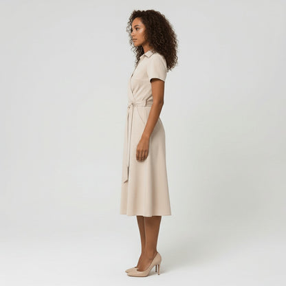 Vestido midi cruzado en línea A con escote en V y cinturón para mujer