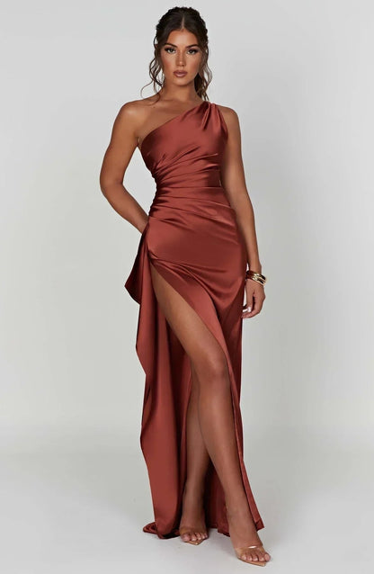 Vestido Largo Asimétrico de Un Hombro con Abertura Alta para Mujer