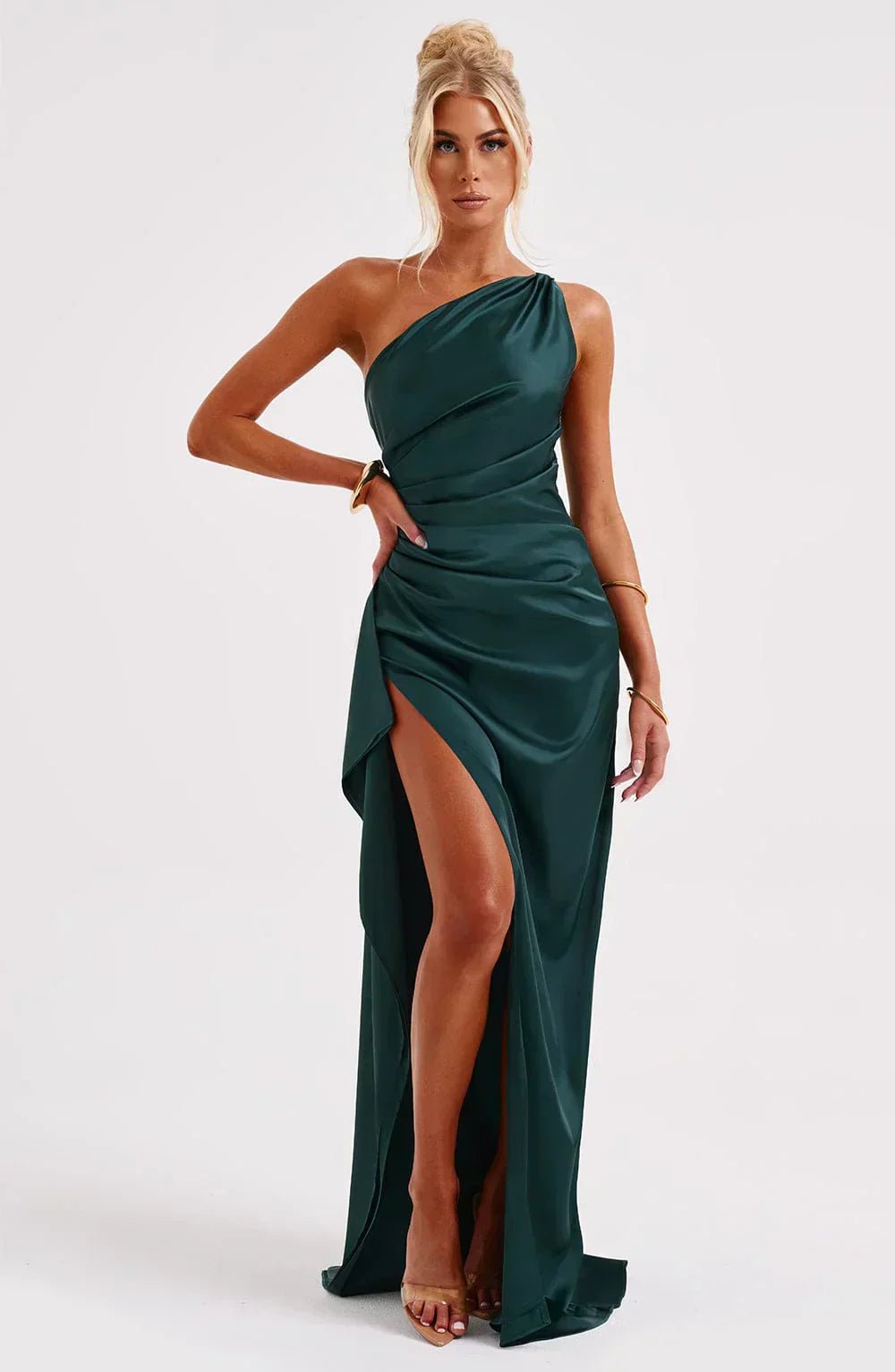 Vestido Largo Asimétrico de Un Hombro con Abertura Alta para Mujer