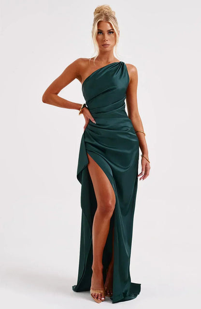 Vestido Largo Asimétrico de Un Hombro con Abertura Alta para Mujer