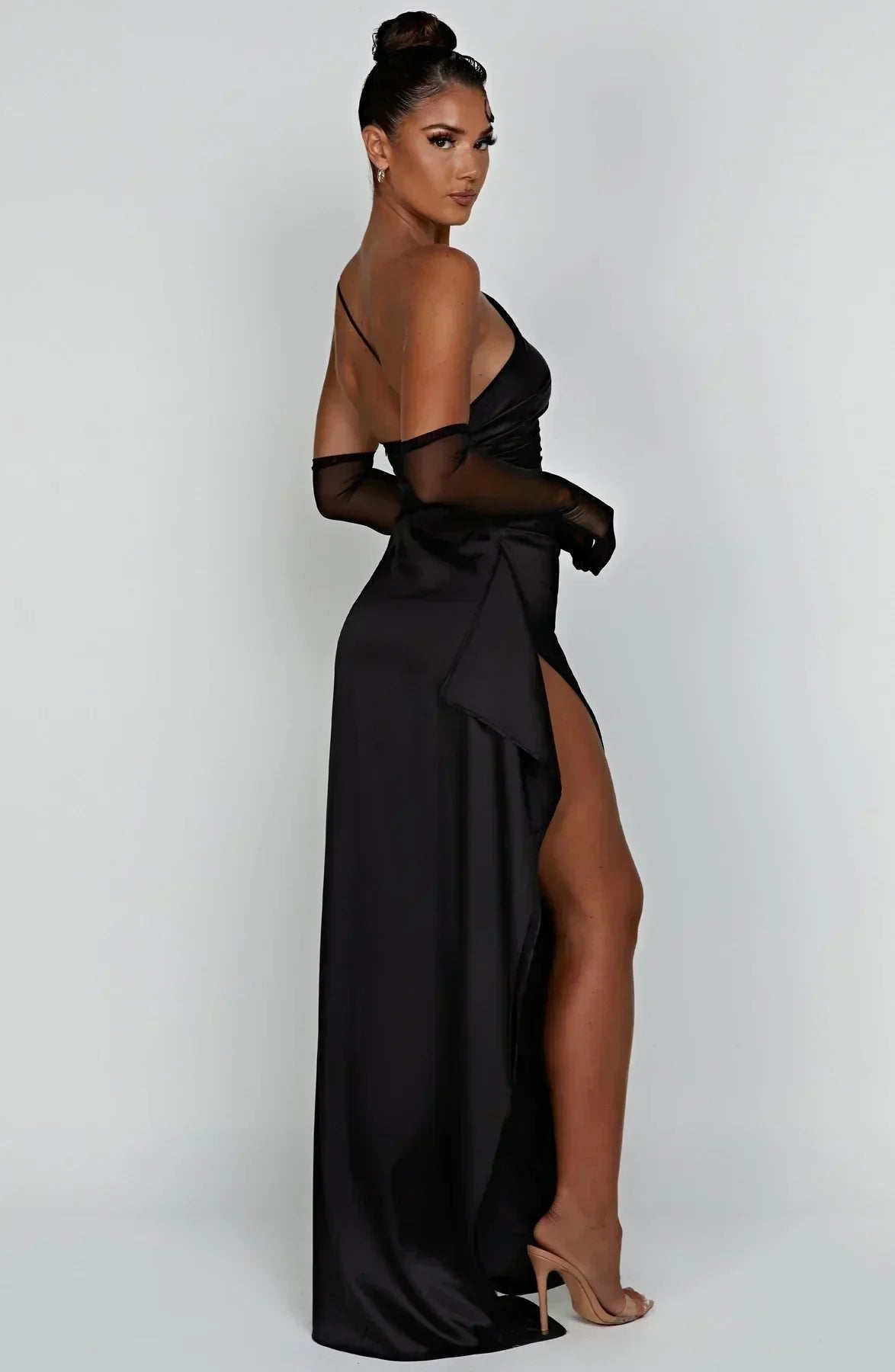 Vestido Largo Asimétrico de Un Hombro con Abertura Alta para Mujer